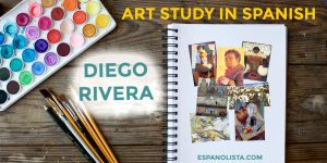 notebook page with pictures of artwork by Diego Rivera